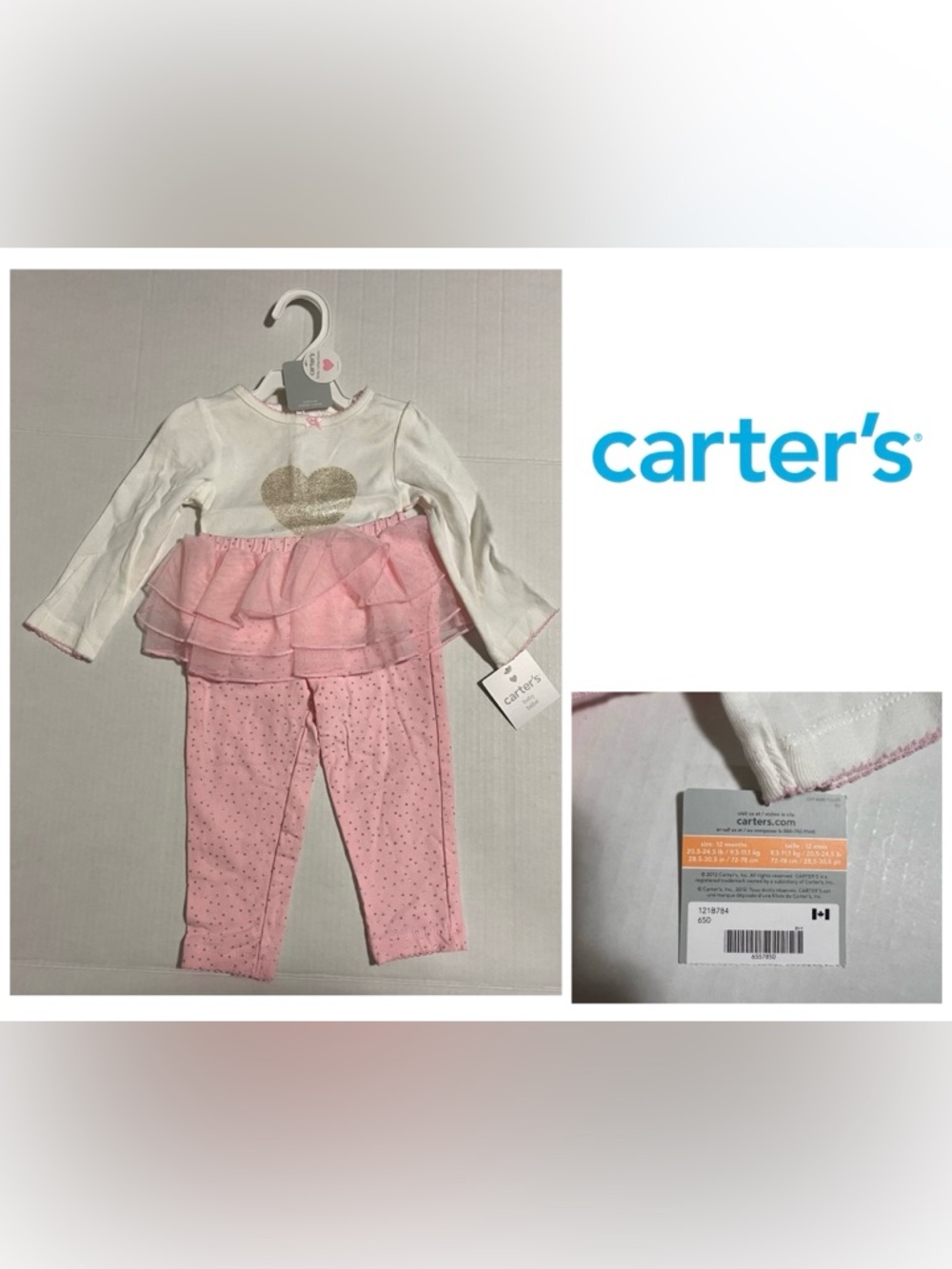 🆕CARTER’S - 12M - NWT - INFANT GIRLS 2PC PINK HEART TUTU SET